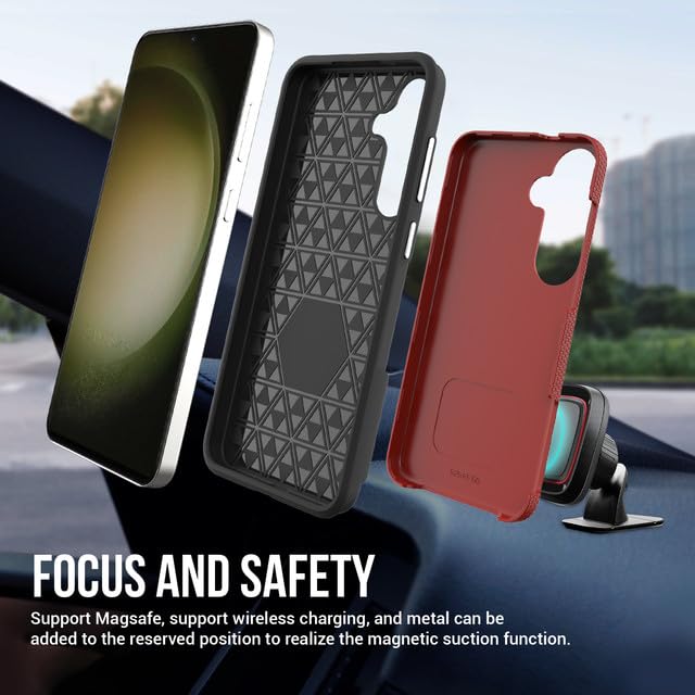 Image of NOXO Ultra-Hybrid Triangle Back Case Cover for Samsung Galaxy S25 Fe, | Shockproof Design | Camera Protection | Soft TPU & Rugged PC | Bumper Case Cover for Samsung S25 Fe, (Scarlet Red)