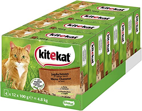 Kitekat Katzenfutter Nassfutter Jagdschmaus in Sauce, 48 Portionsbeutel (4 x 12 x 100g) Cover