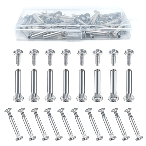 laeeyin 50-Paare Verbindungsschraube Möbelschrauben Hülsenschrauben M4 x 31-40 mm Stahl vernickelt Verbindungsschrauben Möbelverbinder Schrankverbinder für Möbeln Schränken Holzbrettern