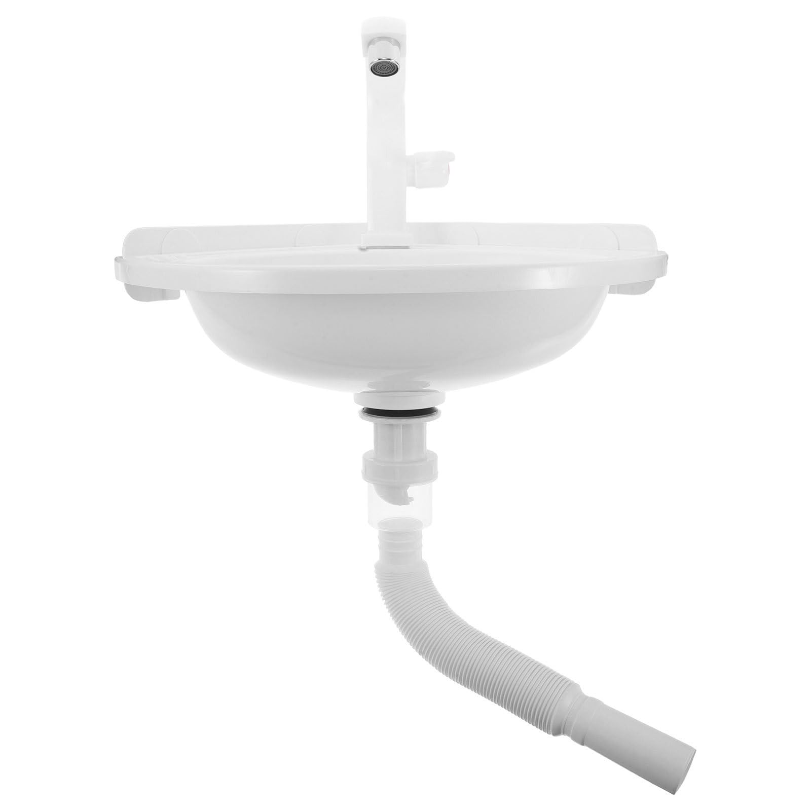 Lavabo de esquina de plástico blanco semicircular para baños pequeños 1