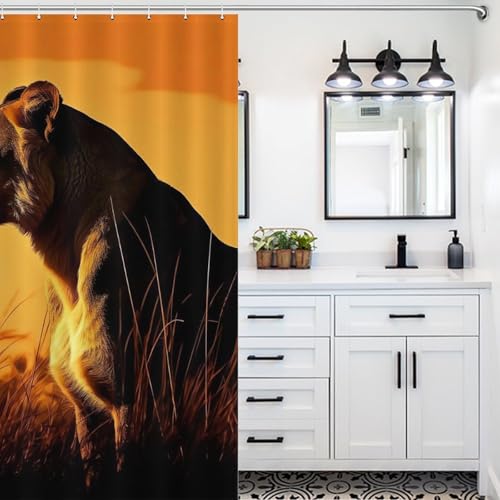Rideau de douche lion en tissu lavable pour baignoire d'hôtel