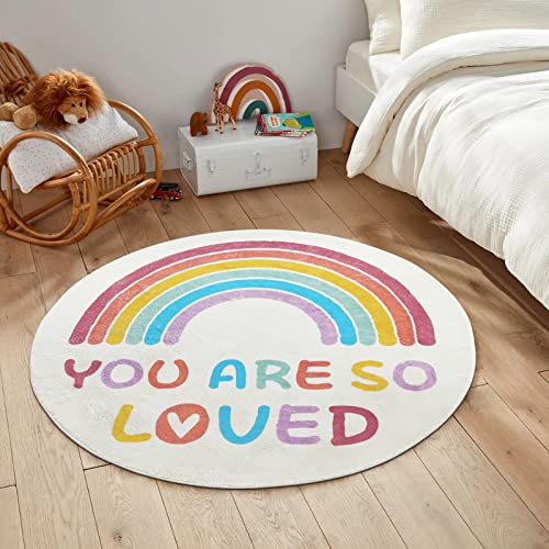 Enyhom Round 120cm/47.24inch Rainbow Kids Rug for Girls Bedroom Fluffy Circle Play Carpet Rugs - Image 2