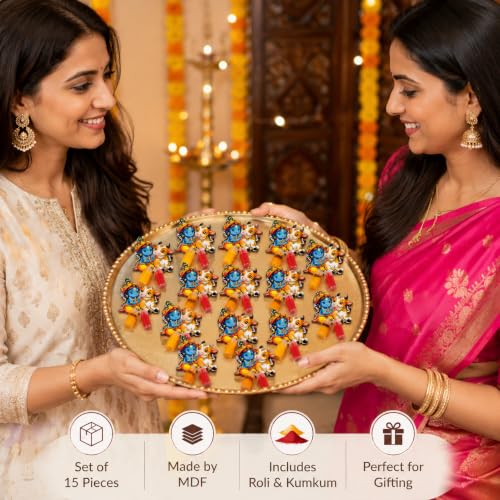 Image of CraftVatika Haldi Kumkum Return Gifts in Bulk Festive Decor, Pasupu Haldi Bottle Krishna Cow Cutout, Thamboolam Return Gifts for Wedding Pooja, Rakhi, Navratri Diwali Gift for Family Friends (15 Pcs)