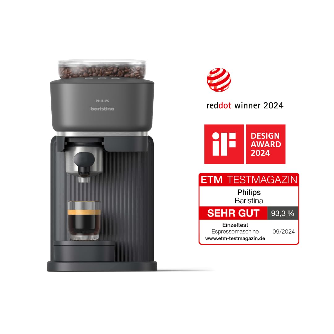 Philips Baristina Espressomaschine BAR300/60, 16-bar-Pumpendruck, automatisches Mahlwerk, kompakt, Schwarzgrau