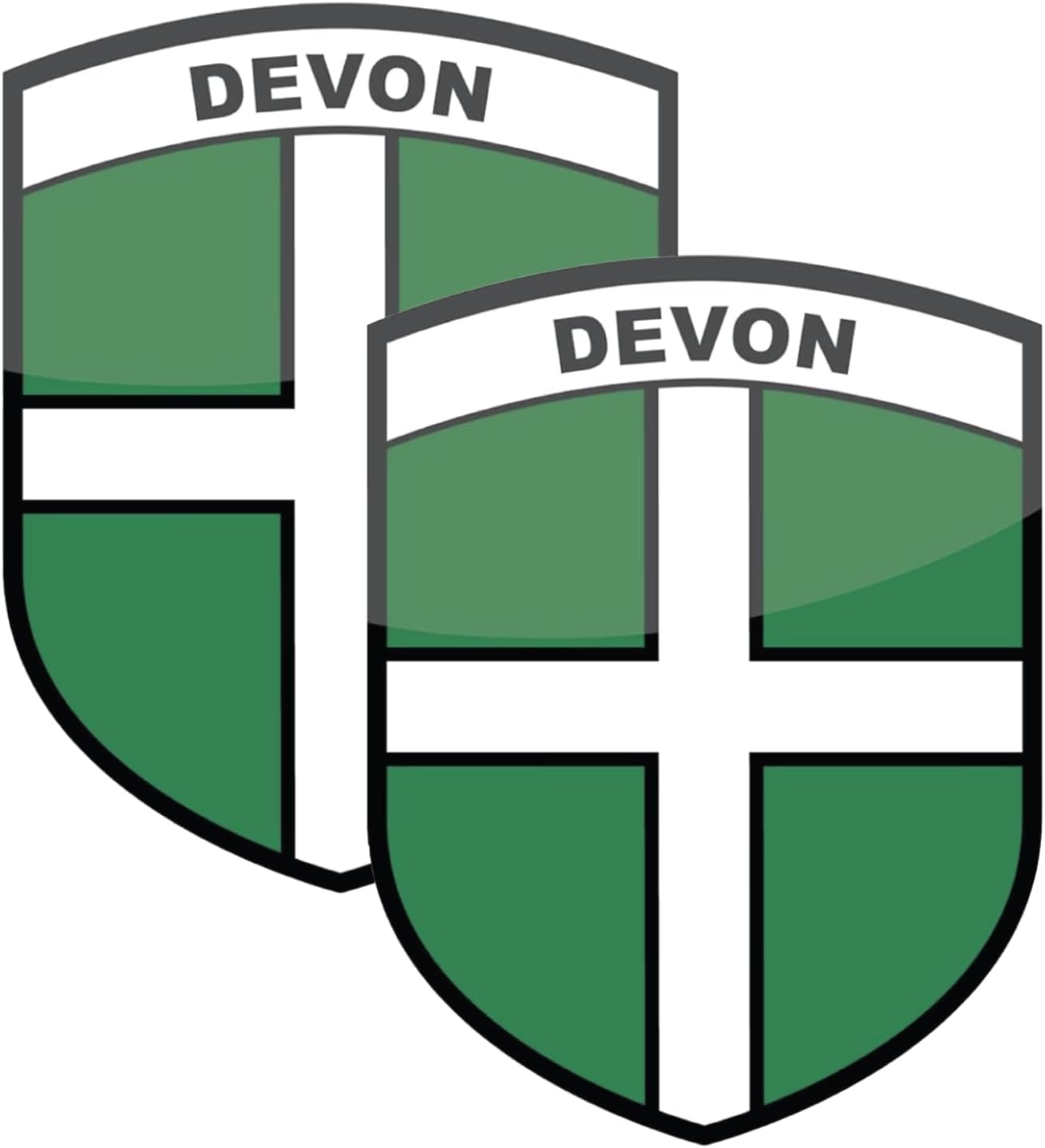 Pack of 2 Devon County Flags - Self-Adhesive Vinyl Stickers - 87x66mm - Car, Van, Truck Bumper Sticker - White Vinyl Flags