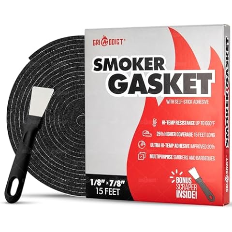 Replacement Green Egg Seal Gasket Kits for L, XL, 2XL Lid and Top - BGE Large Smoker Gasket Felt Accessories. 15 Ft, 7/8" x 1/8" with a Scraper. Essential to Keep Heat Locked. Green Egg Parts Cover