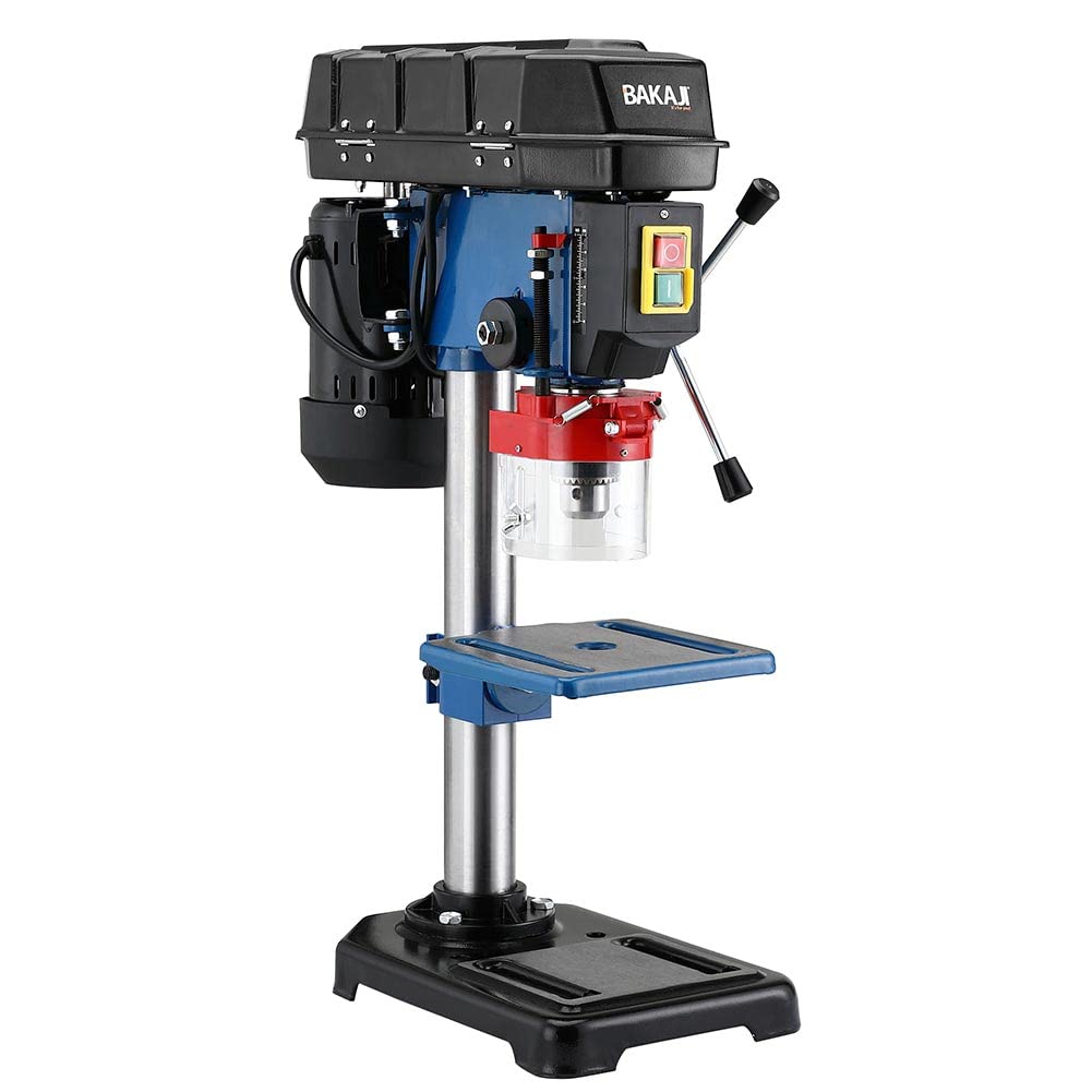 Bakaji Trapano Elettrico a Colonna da Banco Potenza 350W Velocita 1450rpm Regolabile con Mandrino 13mm Arresto di profondità e Piano a Forare Regolabili Ampia Base con Fori di fissaggio