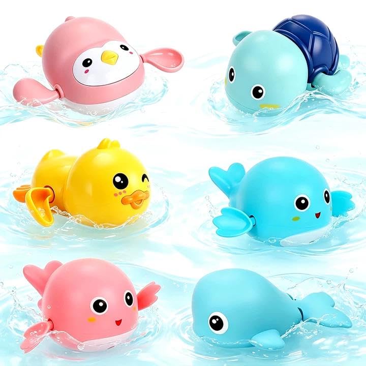 6 PCS Baby Bath Toys, Childrens Wind Up Bath Toys, Baby BathTub Toy, Paddling Pool Toy for Toddler, Bathroom Float-Toy for Kids, for 1-5 Years Old Toddler, for Bathroom Swimming Pool Paddling Pools-U