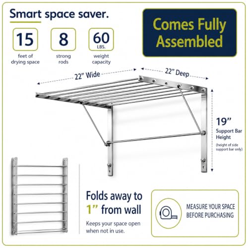 Image of Smartsome Wall Mounted Clothes Drying Rack, 22 inch Wide