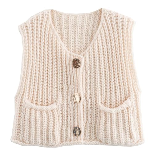 Flygo Womens Sleeveless Sweater Vest 2025 Fall Sweaters Loose Crop Knit Top Chunky Crochet Button Cardigan Sweaters