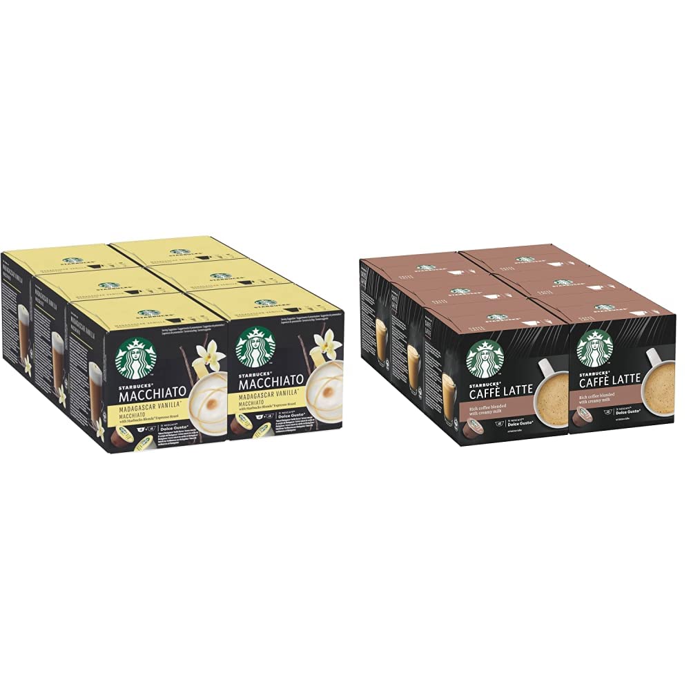 STARBUCKS Vanilla Latte Macchiato de Nescafe Dolce Gusto Cápsulas de Café, 6 x caja de 12 unidades & Caffe Latte de Nescafe Dolce Gusto Cápsulas de café, 6 x caja de 6+6 unidades