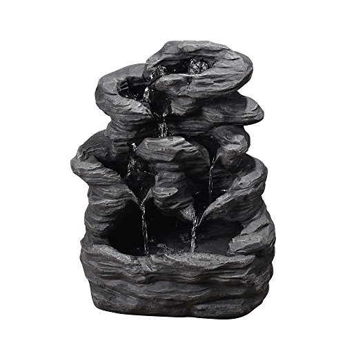 Peaktop Outdoor Tiered Stone Slate Fountain, 20', Black