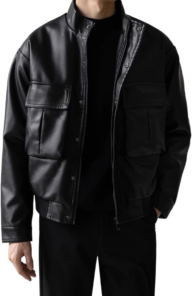 Men's Vintage Leather Jacket Spring Autumn Mens Jackets Business Casual Solid Color Coat for Men