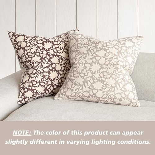 Image of Foindtower Set of 2 Decorative Neutral Floral Throw Pillow Covers Accent Farmhouse Cushion Covers Boho Vintage Pillowcase for Couch Sofa Bedroom Living Room Home Decor,18x18 Inch,Ivory Beige