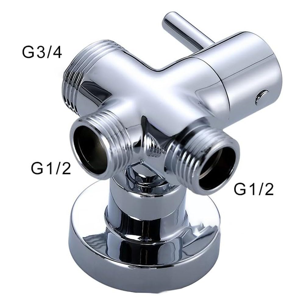 Valvola deviatore doccia a 3 vie, valvola a T in ottone G1/2" + G3/4 bagno