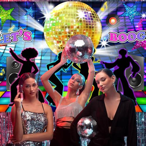 Image of Avezano Disco Backdrop Back to 70s 80s 90s Dance Party Decorations Banner Let's Boogie Birthday Party Photo Booth Backdrops 70.8 x 43.3 Inch Background (Pack of 2)