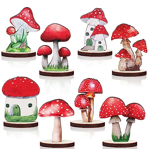 Thyle 16 Pcs Wooden Mushroom Party Decorations Fairy Forest Centerpieces Enchanted Forest Decorations Wonderland Table Topper Vintage Mushroom Decor for Baby Shower Woodland Camping Birthday Party