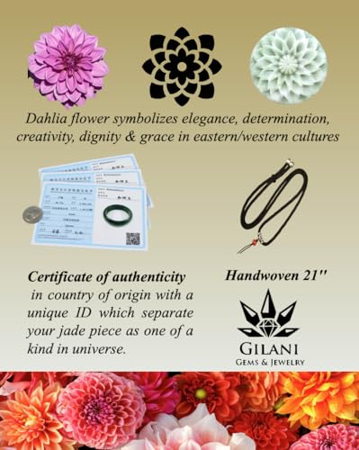 Natural Jade Pendant Necklace, Dahlia Flower Hand-Carved on AAA+ Quality Jade, Unisex Floral Necklace, Symbolizes Beauty, Determination, Dignity3