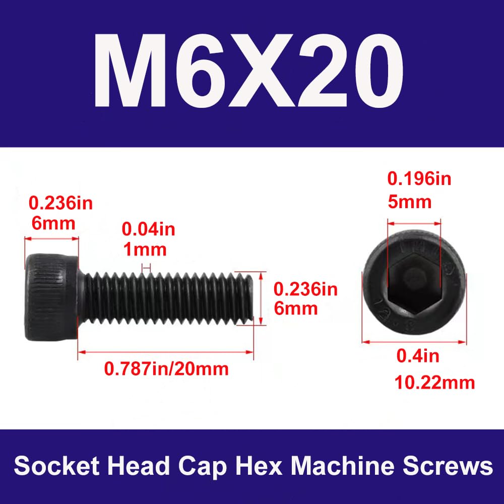 Condition photo showing New/Like New for 50 M6-1.0 x 20mm Socket Head Cap Screws Bolts, Grade 12.9 Alloy Steel Black Oxide, Allen Socket Drive, Machine Thread with Hex Spanner,20 PCS (M6X20)