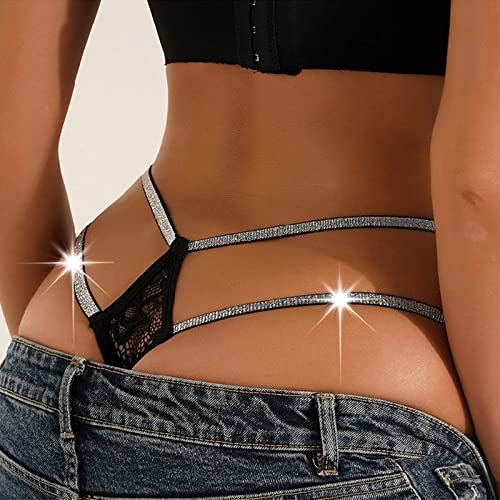 Banamic Women's Glitter Thong Strappy Lace Underwear Panties #TOP2