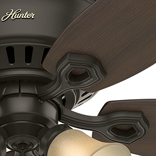 Image of Hunter Fan 52 inch Low Profile Ceiling Fan in New Bronze with Toffee Glass Light Kit, 5 Blade (Renewed)