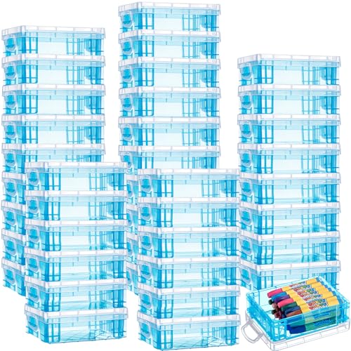 Image of Suzile 40 Pcs Plastic Crayon Boxes Holds 24 Crayon with Snap Lid Storage Container Clear Stackable Case for School Office Classroom Supplies Pen Pencil Craft(Blue)