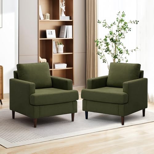 Mid- Accent Chair, Modern Linen Fabric Armchair for Living Room,