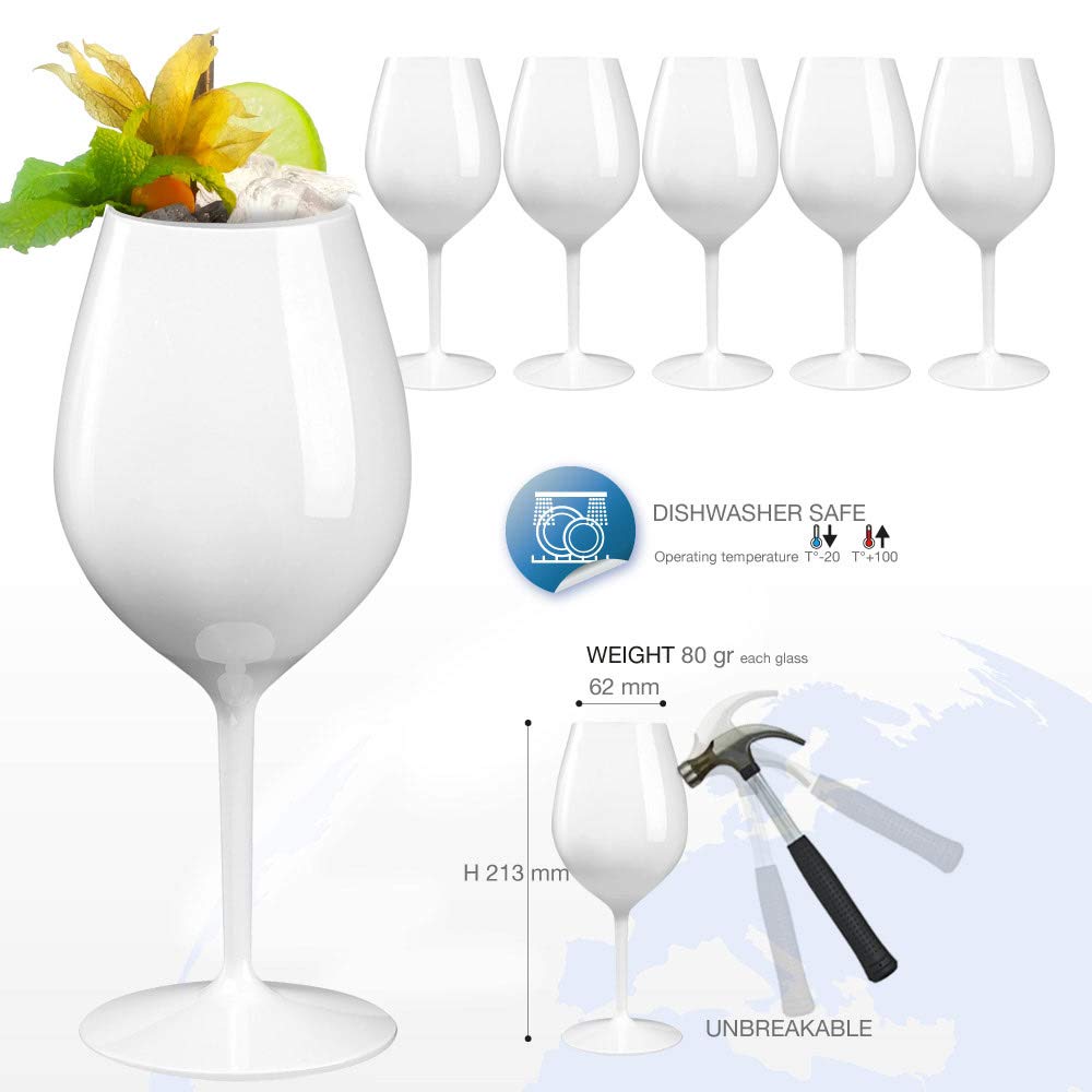 Vaso de Vino Blanco Copa de Vino Tinto Copa de Cristal de retornable de champán Vaso de plástico Blanco Acampar al Aire Libre Set 6 Piezas