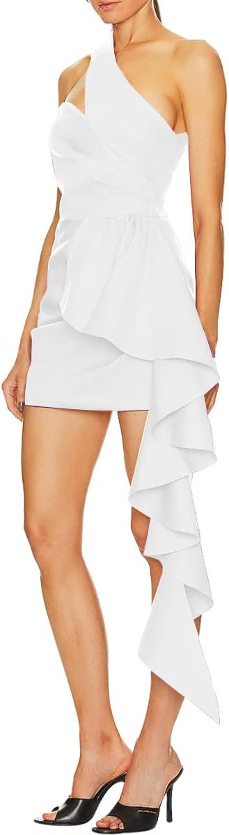 SHESEEWORLD Women's Sexy Sleeveless One Shoulder Side Tie Waist Draped Bodycon Cocktail Party Mini Dress - Image 7