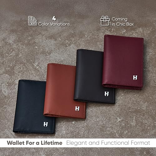 Minimalist Slim Wallet for Men, Business Credit Card Holder, RFID Blocking Front Pocket Design, Handcrafted Full Grain Cowhide Leather, Gift Box & Pouch, Burgundy4