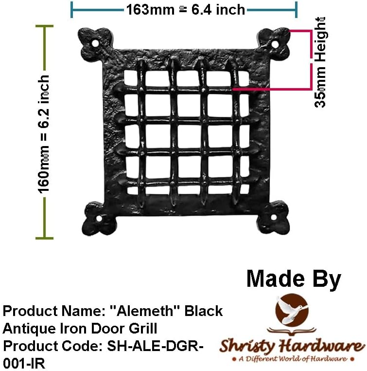 Shristy Hardware "Alemeth" Black Antique Iron Door Grill – (Pack of 1 Black Powder Coated Finish)