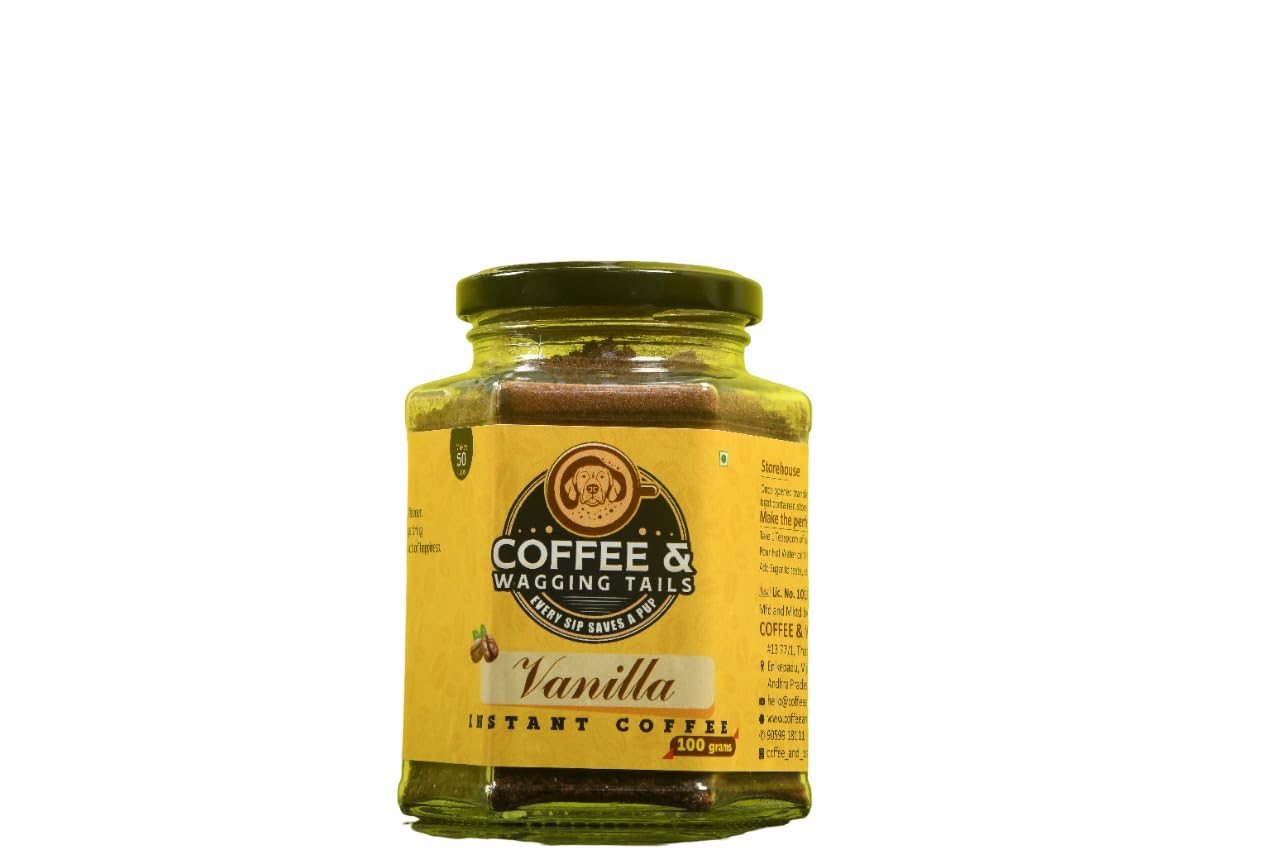 Coffee and Wagging Tail, Rich Aroma Instant Coffee Powder Blend Flavoured Instant Vanilla Coffee, (100 G)