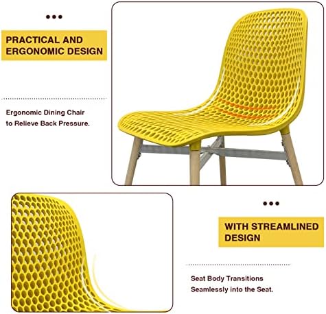 Achiemart Dining Chairs Set of 4 Wooden Legs, Colorful Contemporary Lounge Dining Home Office Plastic Seat Armless Chairs, Max Weight up to 150kg/330lbs (Yellow), 50 x 49 x 80cm (C-09)