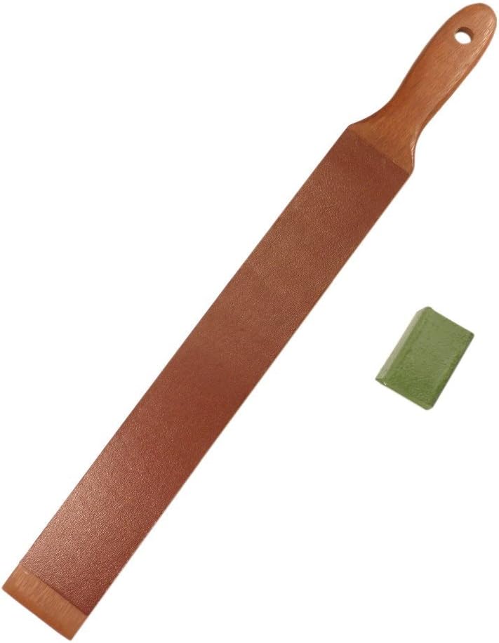 Knife Sharpening Kitchen Paddle Strop - Leather Knife Strop with 8000 Grit Honing Compound - Hand Made in Australia of Eucalyptus Hardwood and Kangaroo Leather
