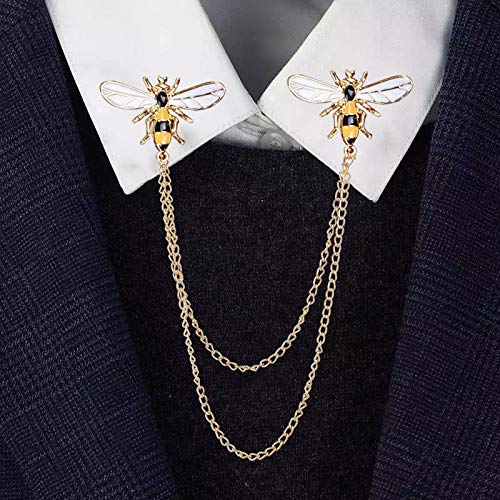 Image of Dreuyet Honey Bee Brooches for Women Men CZ Crystal Cute Bee With Hanging Chain Tassel Badge Suit Collar Brooch Lapel Pin Vintage Insect Themes Hanging Brooches Pins Accessories