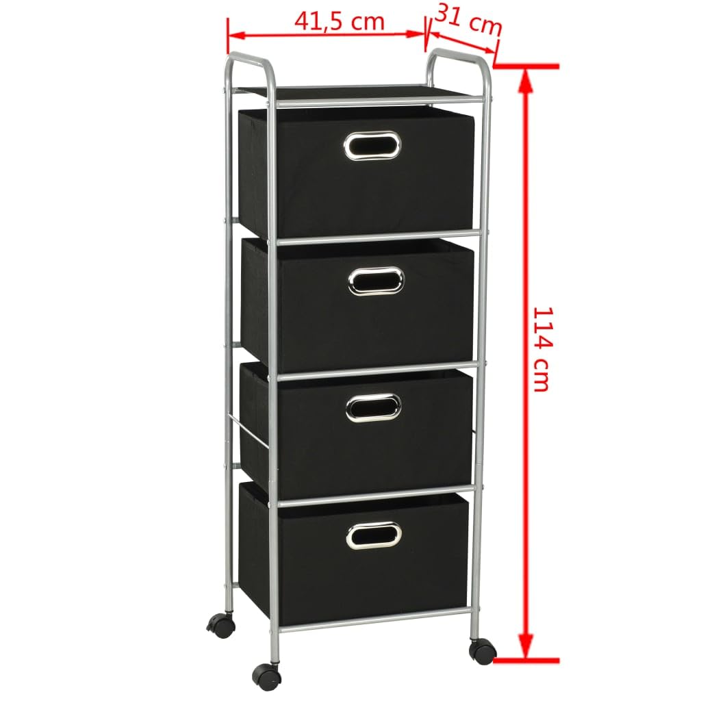 Regal mit 4 Aufbewahrungsboxen aus Stahl und Vliesstoff für Bad, Schlafzimmer oder Büro, flexibles Organizer-System mit Rollen, langlebig, robust, leicht beweglich