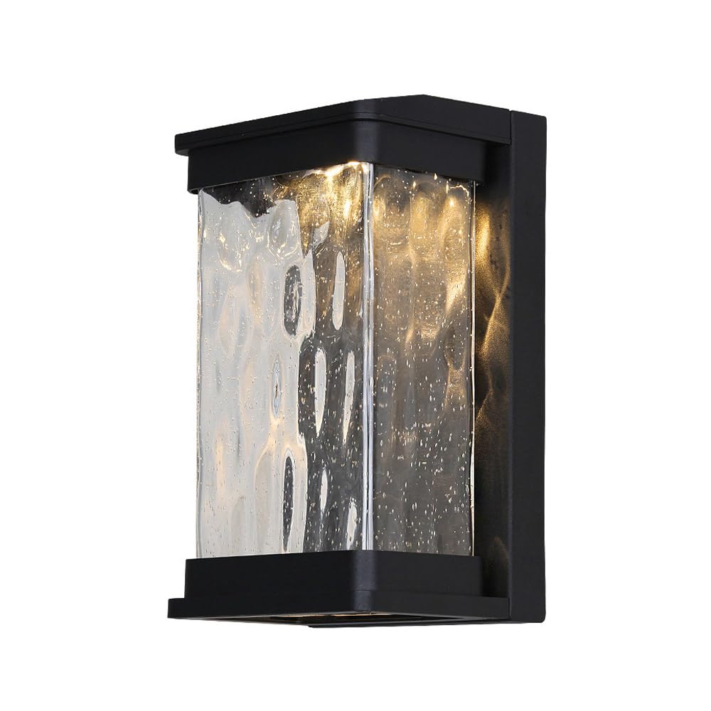 Appliques murales intérieures extérieures, Appliques extérieures étanches Applique Murale LED avec Abat-Jour en Verre, lumières extérieures murales Noires Modernes 18W 3000K pour Patio Porte