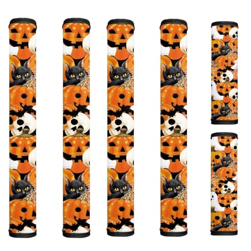 Image of Pumpkin Fridge Door Handle Covers Ghost Refrigerator Handle Covers Set of 6, Non-Slip Microwave Dishwasher Door Cloth Protector, Keep Off Fingerprints,Food Stains Halloween Decor