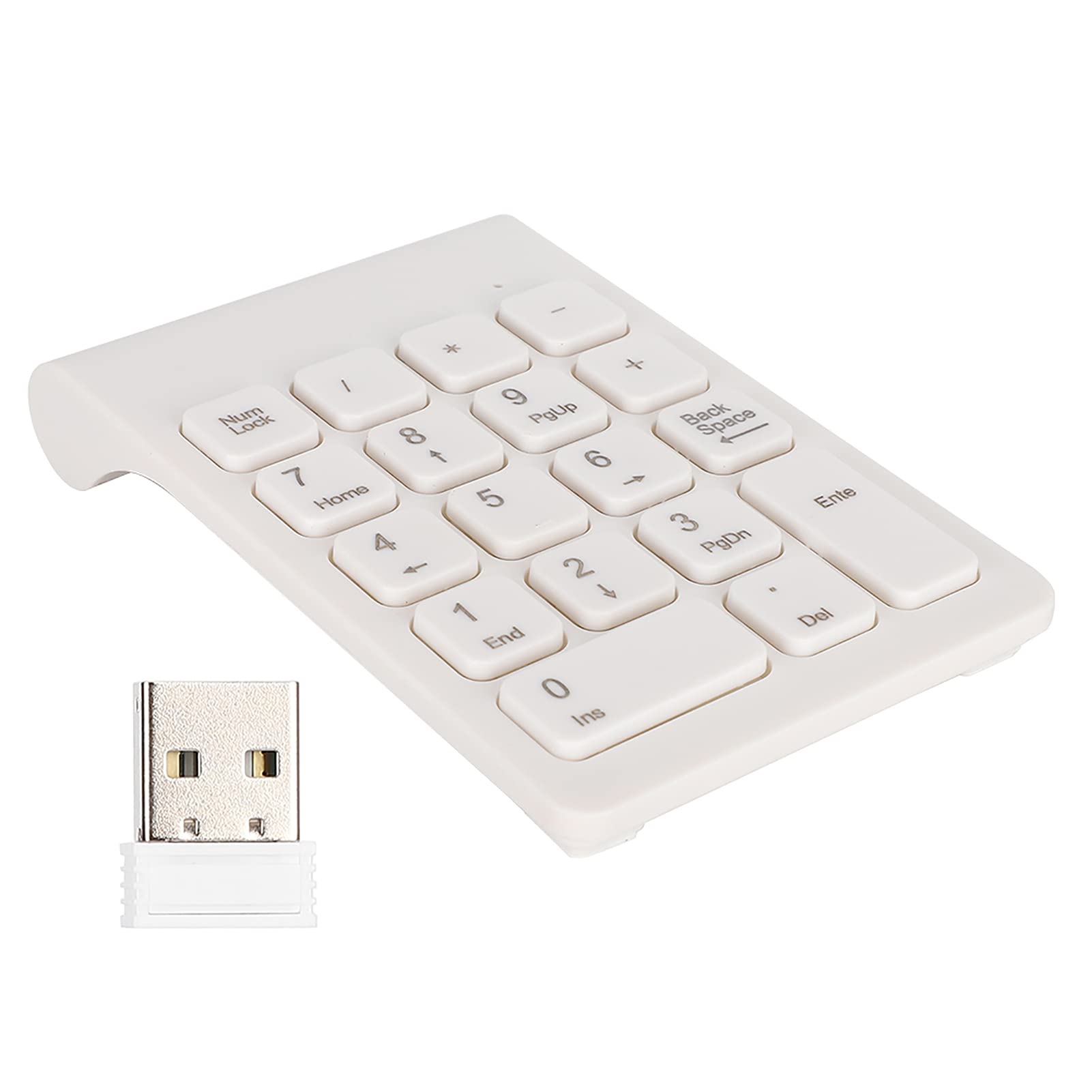 Bezprzewodowa Klawiatura Numeryczna, 18 Klawiszy Przenośna Klawiatura Numeryczna 2,4 GHz, Odbiornik Mini USB do Laptopa, Notebooka, Komputera Stacjonarnego(Biały)