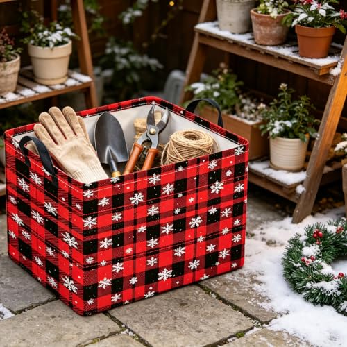 Image of CLOCOR Rectangular Storage Basket,Collapsible Cute Pattern Storage Bin,Waterproof Books Box with Handles,Gift Basket(Let It Snow)