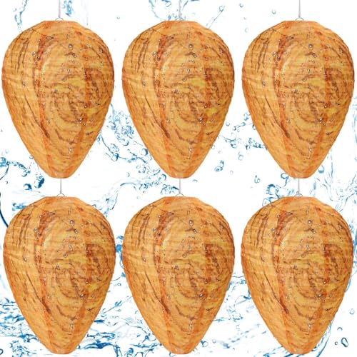 DECYOOL 6 Pack Wasp Nest Decoy Hanging Wasp for Wasps Hornets Yellow Jackets Outdoor Waterproof Material (Orange)
