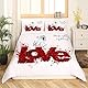 Feelyou Hochzeitspaar-Bettbezug Mit Braut- und Bräutigamdruck - Für Mädchen, Teenager, Dekoratives Schlafzimmer - Polyester Mit Rotem Rosen-Liebesdruck - 1 Kissenbezug, 155 x 220