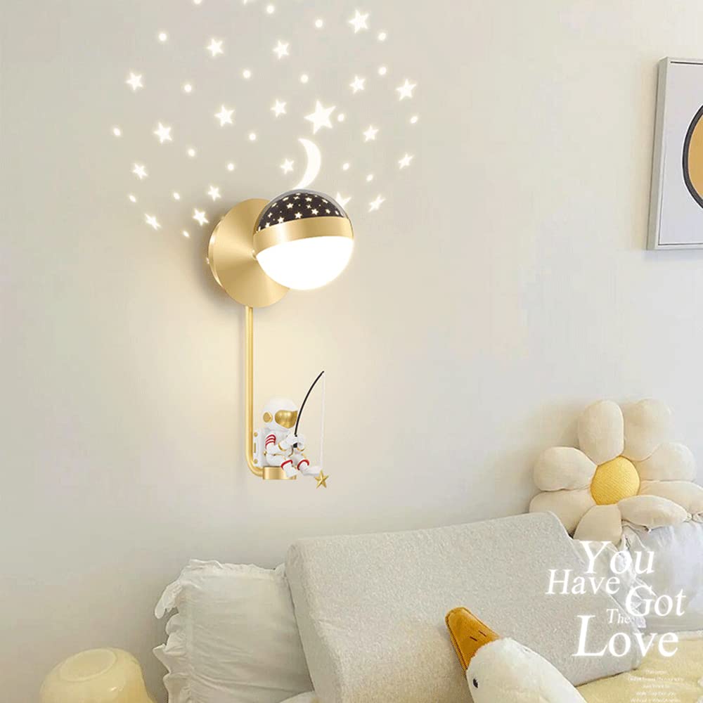 Astronauta lampa ścienna w stylu kreskówkowym, metalowa lampa z kulistym kloszem, nowoczesne oświetlenie LED - 5 W, 3 tryby kolorów, lampka nocna do pokoju dziecięcego