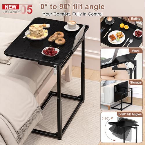 Image of Tv Tray Table Set of 2,Extra Large Dinner Food Tray Table,Couch&Bed Eating Desk,Heavy Duty Folding Laptop Side Table with 8 Height&90 Tilt Adjustable,C-Shaped End Table with Phone Slot Black