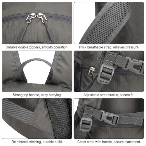 Morrales Deportivos Plegable Impermeable 20L Gris miniatura 2