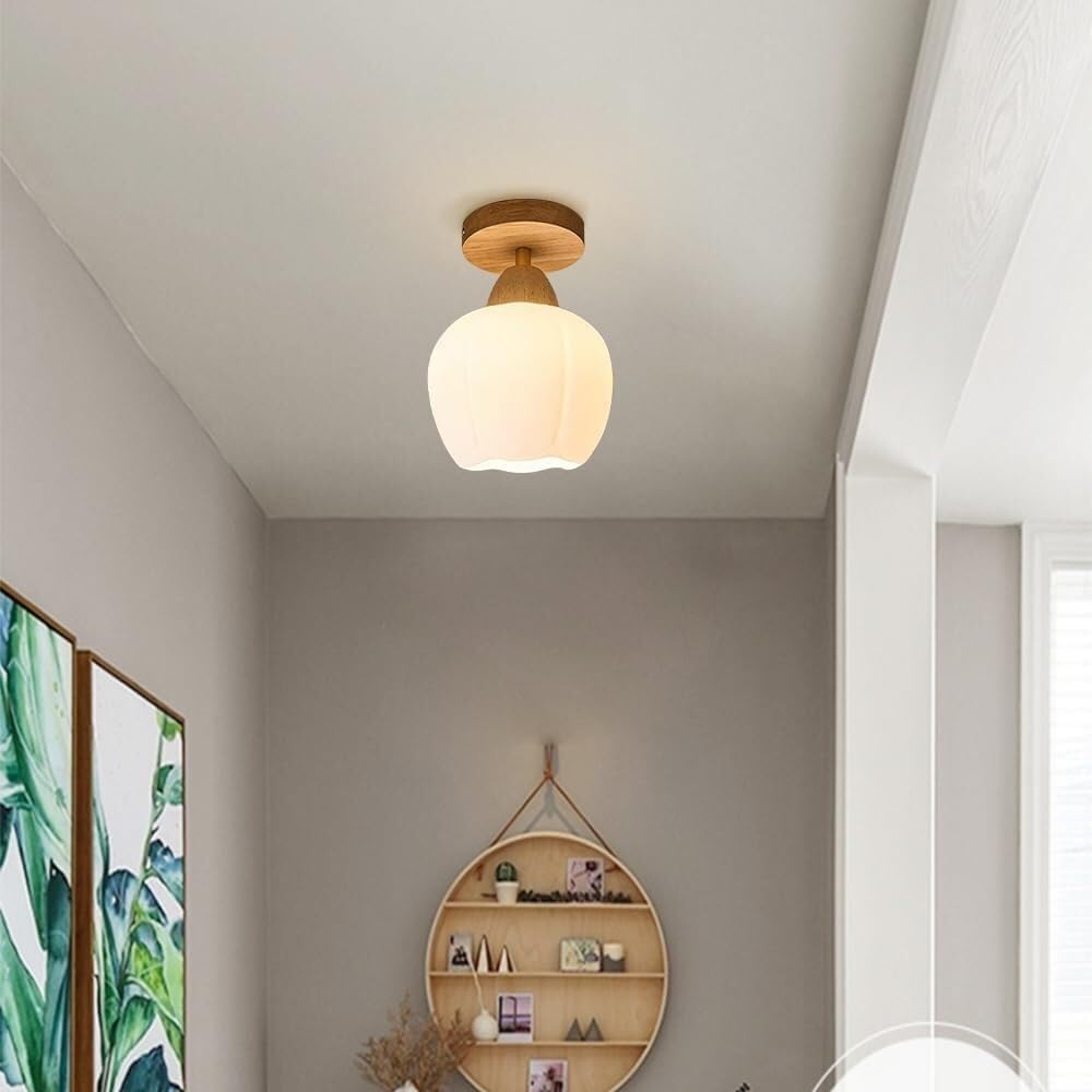 15CM Dia Semi Flush Mount Ceiling Light Fixture, Glass Lampshade Vintage Close to Ceiling Light Fixture, Bedroom, Entryway, Corridor, Room Decor Lamp 110-240V