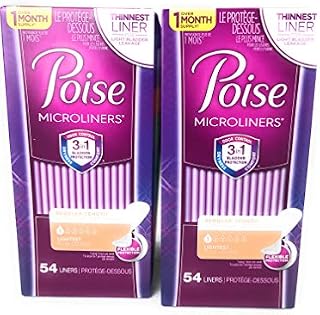 Poise Microliners, incontinence panty liners, lightest absorbency, regular, 54 Count, PACK OF 2