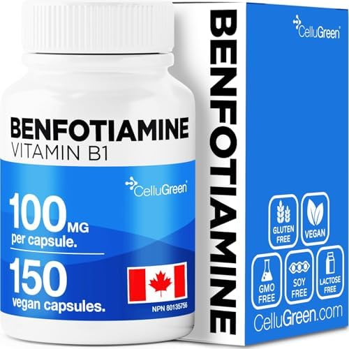 Benfotiamine 100mg - Thiamine Supplement - Vitamin B1 Supplement for Nervous System Support & Energy Metabolism - Enhanced Bioavailable - 150 Capsules, Vegan, Non-GMO, Made in Canada.