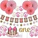 Produktbild Queta Baby Mädchen ersten Geburtstag Dekorationen Set, Princess Pink Theme Kit, 1 Jahr Tiara Crown Hut, Cake Topper, Ballons, Banner, mehr Dekor-Zubehör