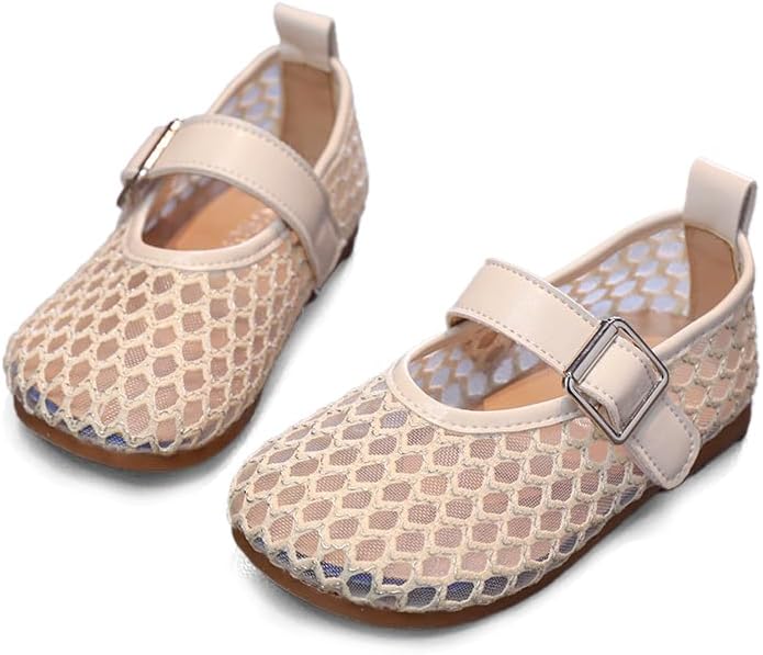 Girls Mesh Dressy Ballet Flats – Fishnet Ballerina Mary Jane with Adjustable Strap & Memory Foam for Toddler/Little Kid/Big Kid